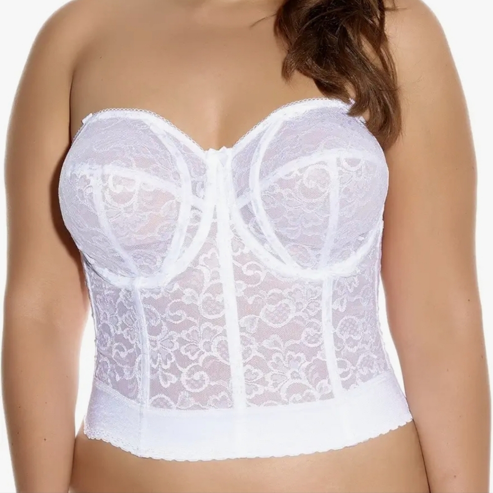 Goddess GD0689 White Lace Bridal Longline Underwire Bustier Bra, Sz 48D